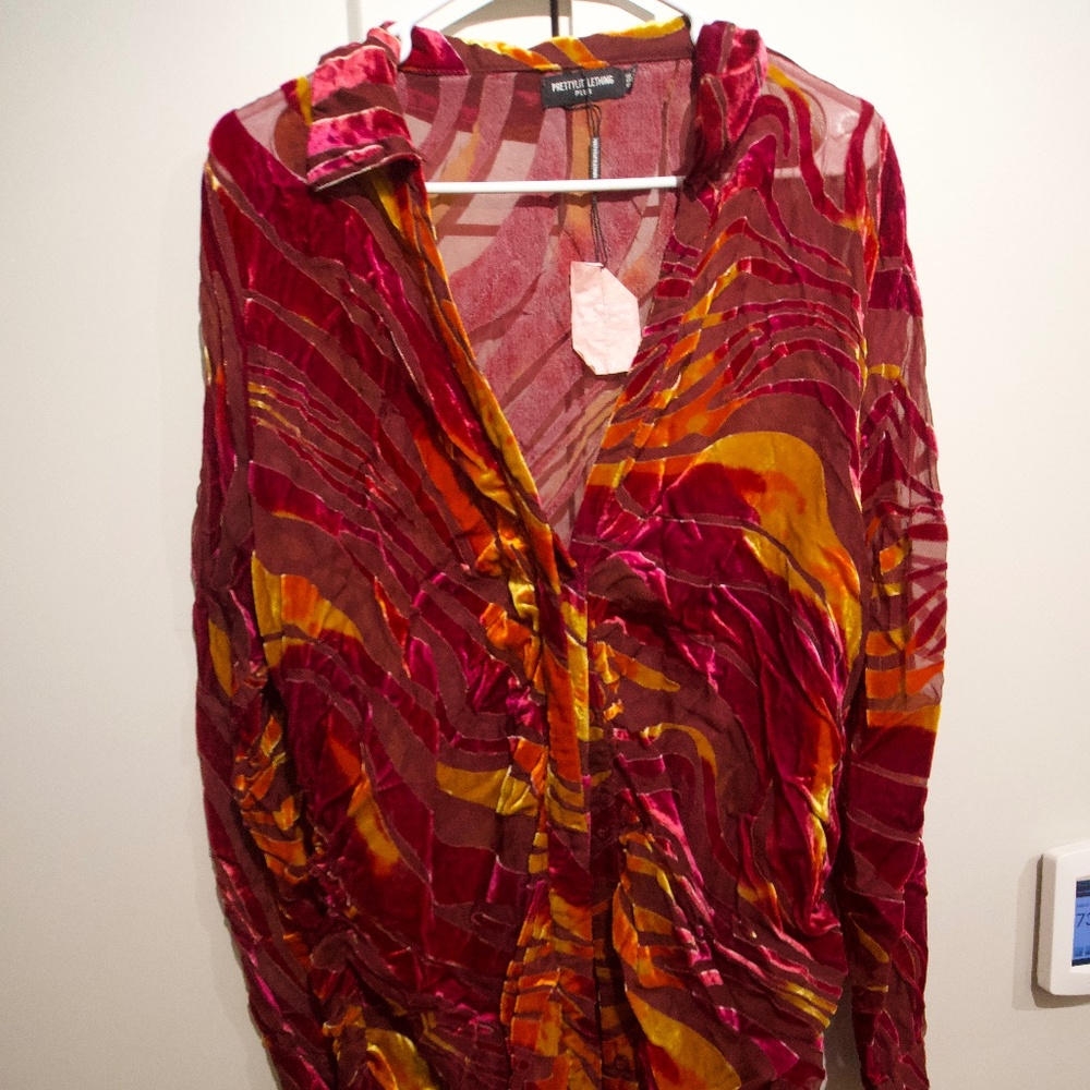 PRETTY LITTLE THING MULTI ABSTRACT DEVORE OVERSIZED SHIRT DRESS